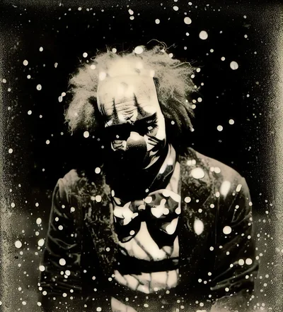 Creepy Clown Portrait In Snowfall