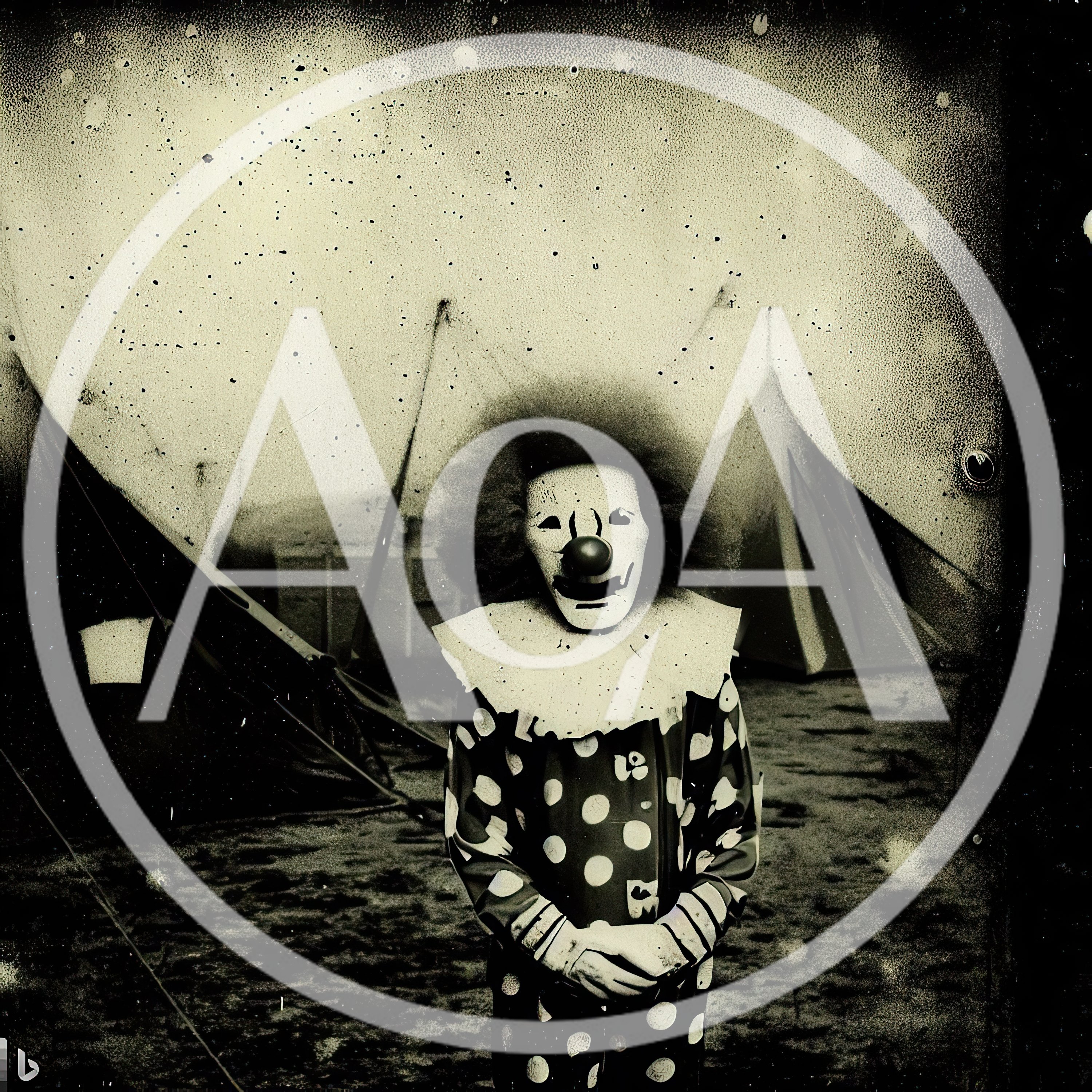 Vintage Style Circus Clown Standing In Front Of Tents