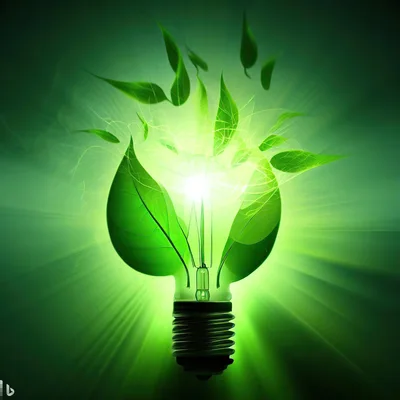Glowing Green Light Bulb With Organic Leaf Elements