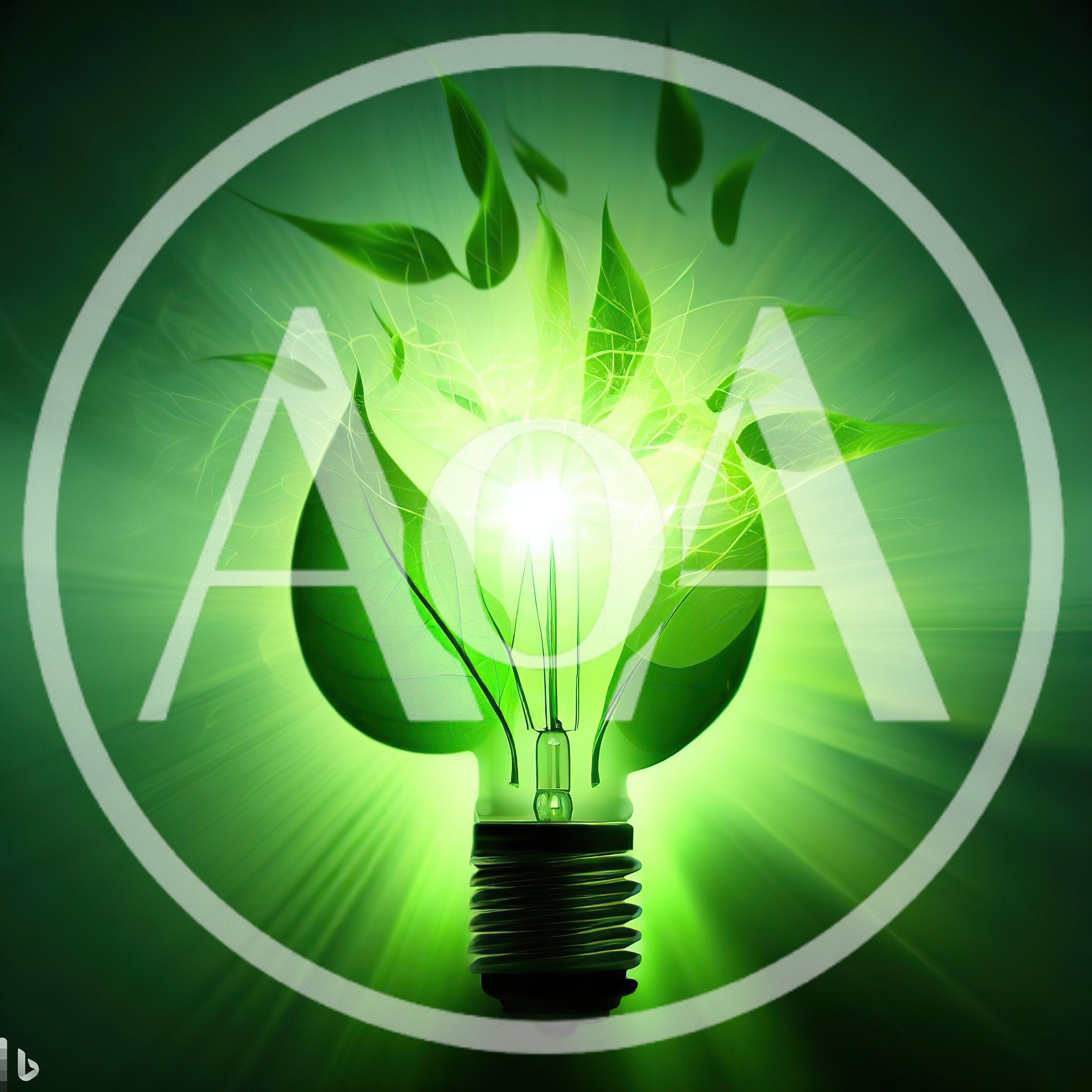 Glowing Green Light Bulb With Organic Leaf Elements