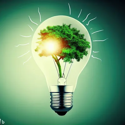 Green Tree Growing Inside A Glowing Light Bulb