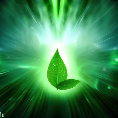 Two Green Leaves Floating In Radiant Light