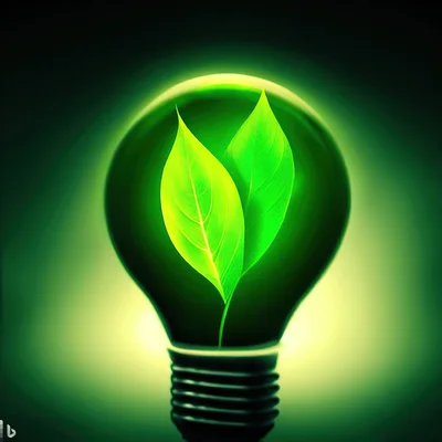Green Leaf Inside A Glowing Light Bulb