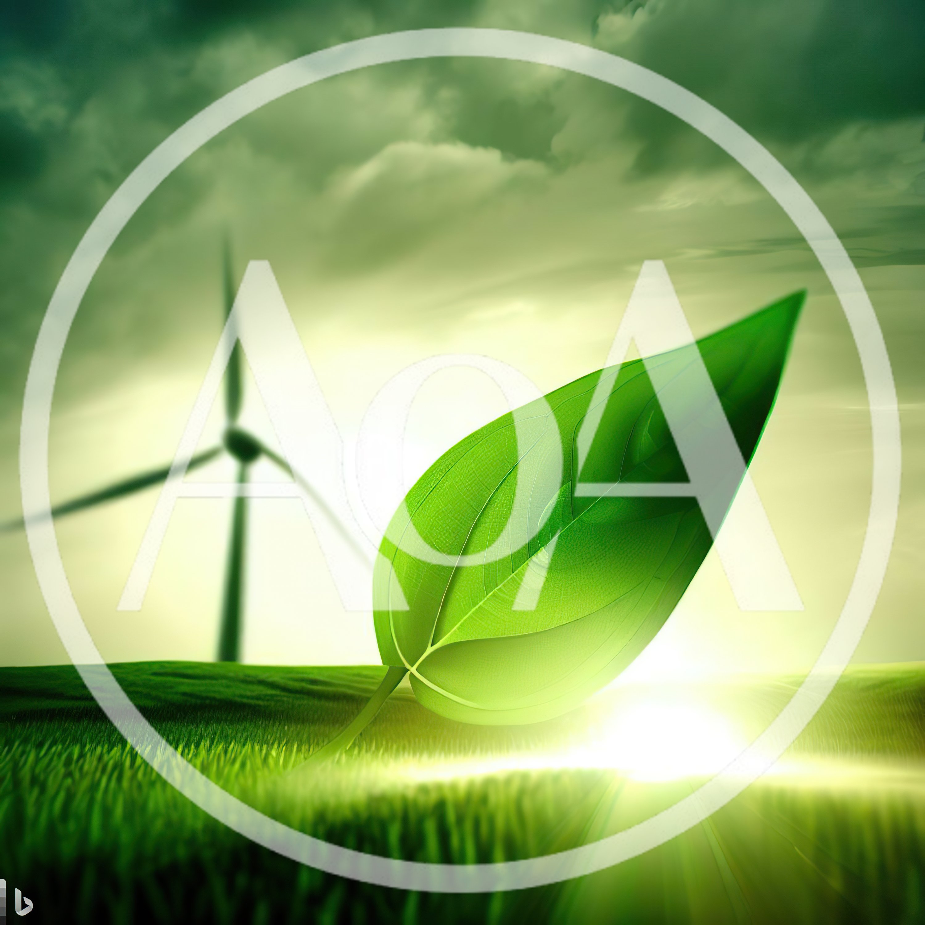 Green Leaf Symbolizing Renewable Energy With Wind Turbine