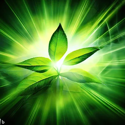 Green Leaves Radiating Bright Light Energy