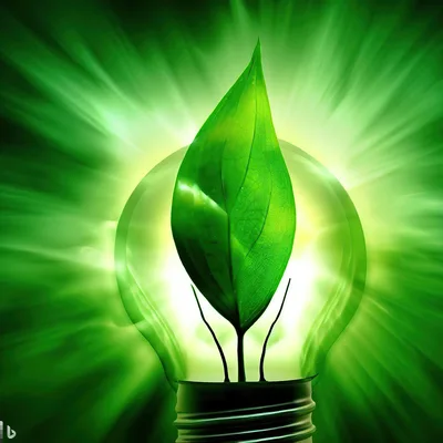 Green Leaf Inside Glowing Light Bulb