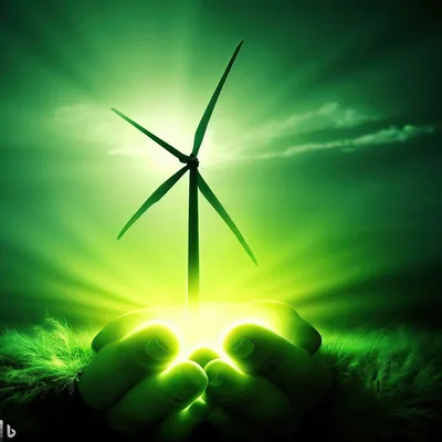 Hands Holding A Glowing Wind Turbine Concept