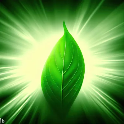 Glowing Green Leaf With Radiant Light Burst