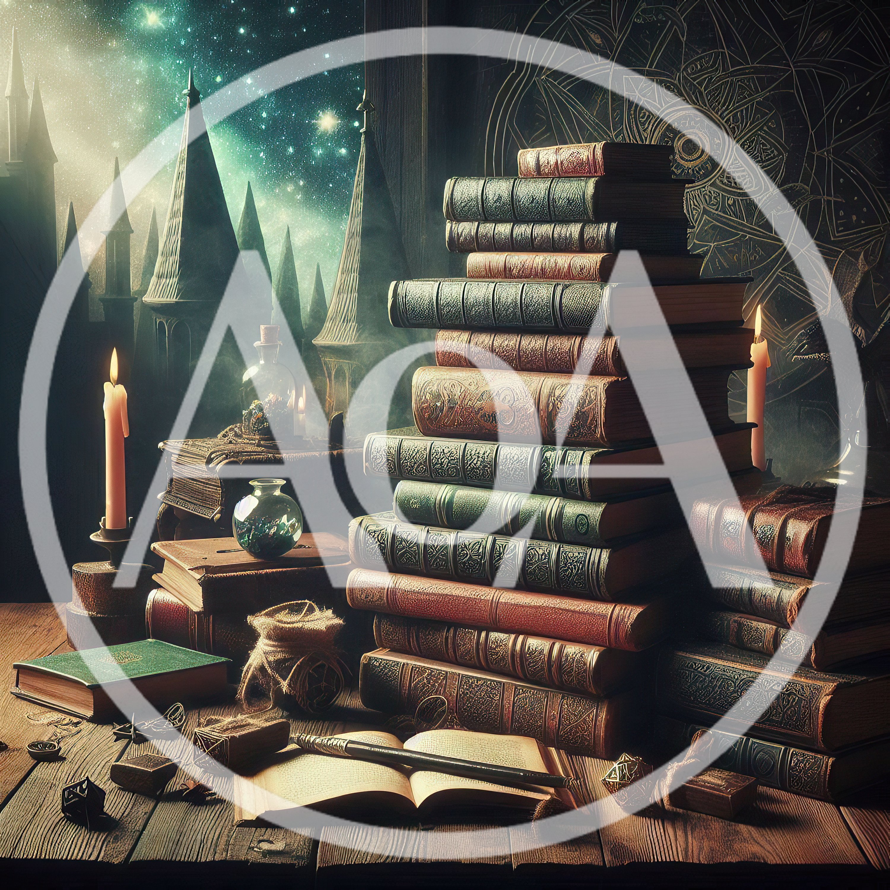 Wizard Study Desk With Ancient Books And Magic Potions