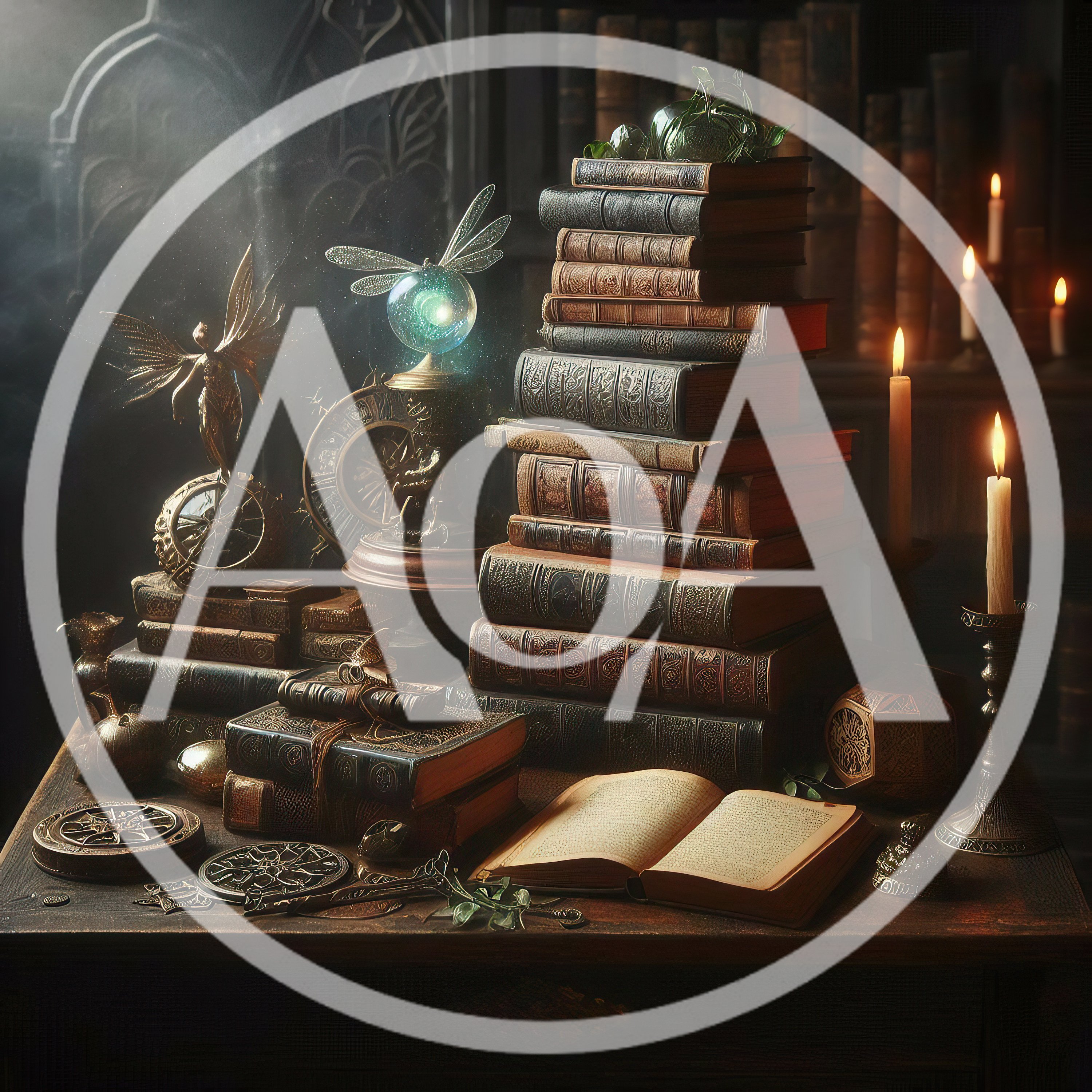 Magical Alchemist Study Desk With Ancient Books And Artifacts