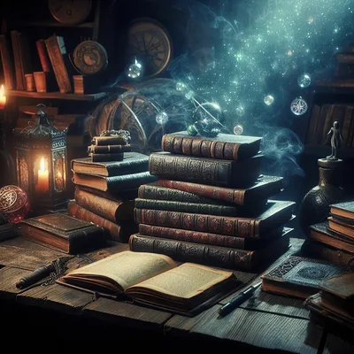 Magical Books And Glowing Orbs In Wizard Study