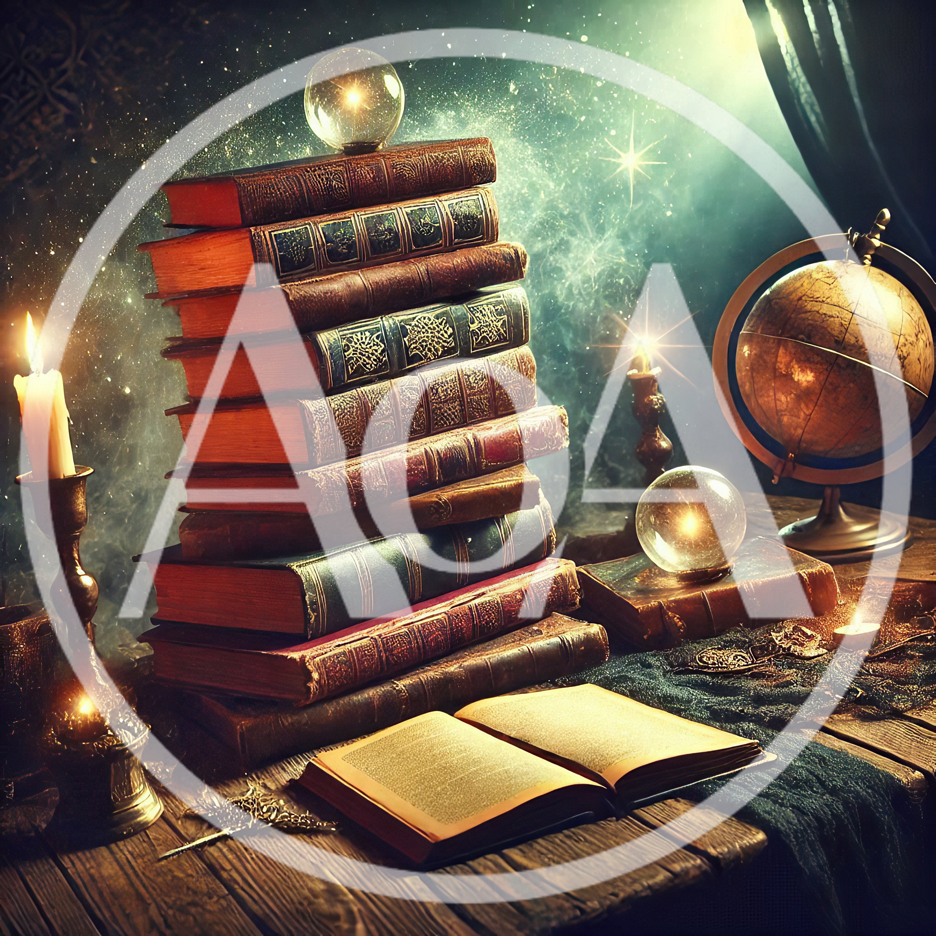 Mystical Library Desk With Books And Crystal Balls