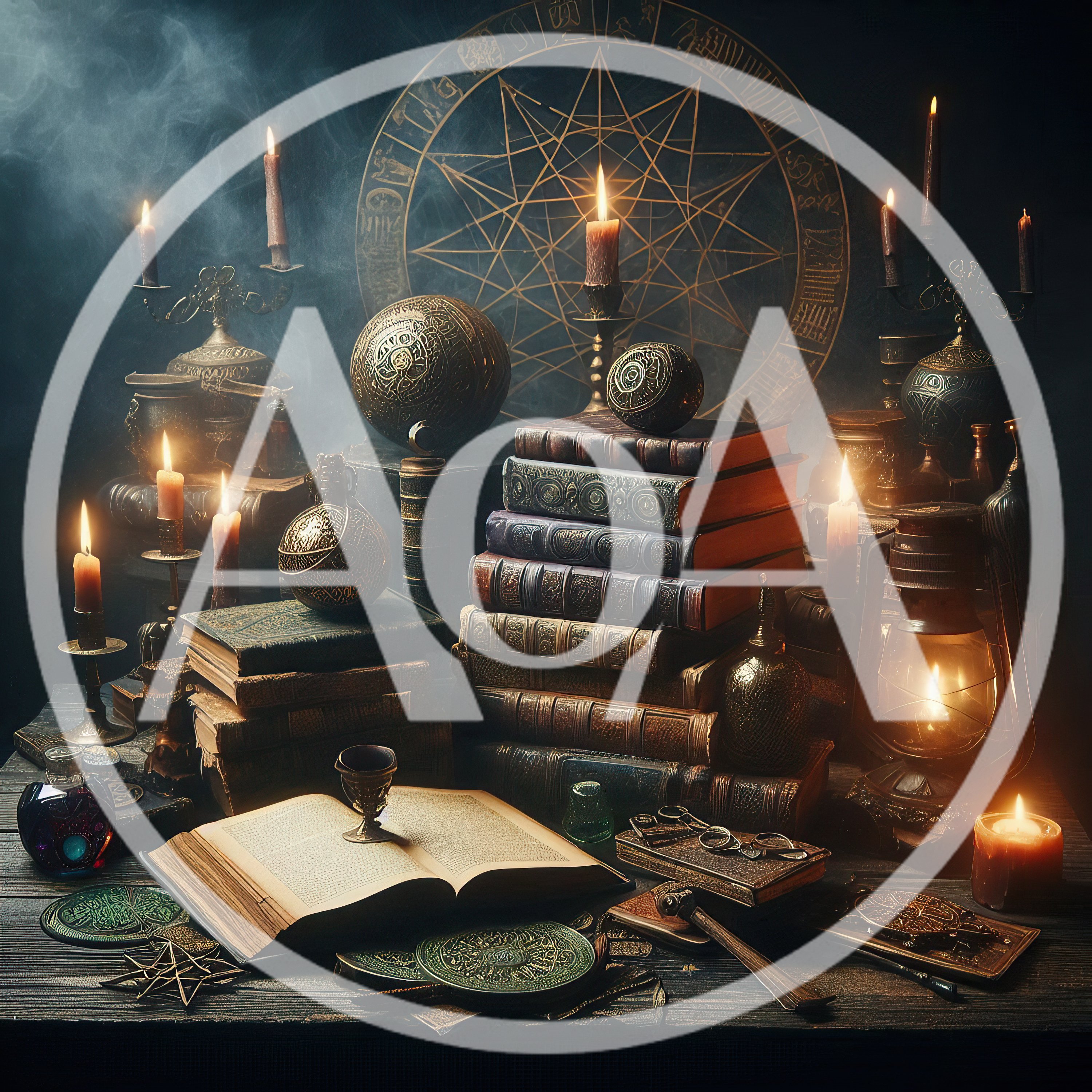 Mystical Alchemist Desk With Ancient Books And Candles