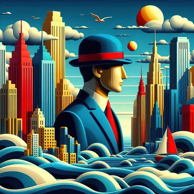 Surreal Illustration Of A Businessman In A Cityscape