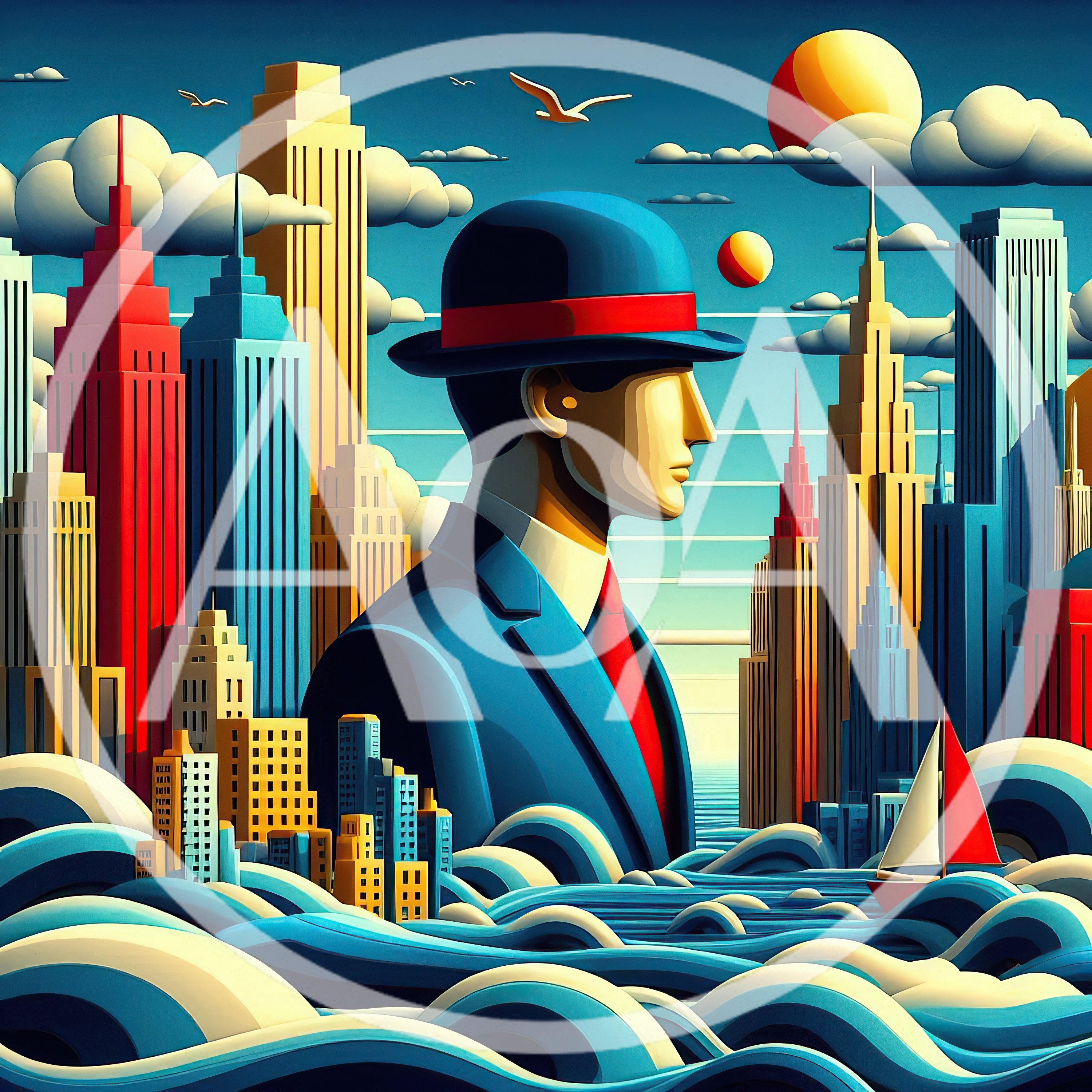 Surreal Illustration Of A Businessman In A Cityscape