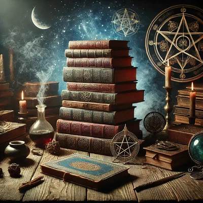 Mystical Alchemist Study With Ancient Books And Magic Symbols