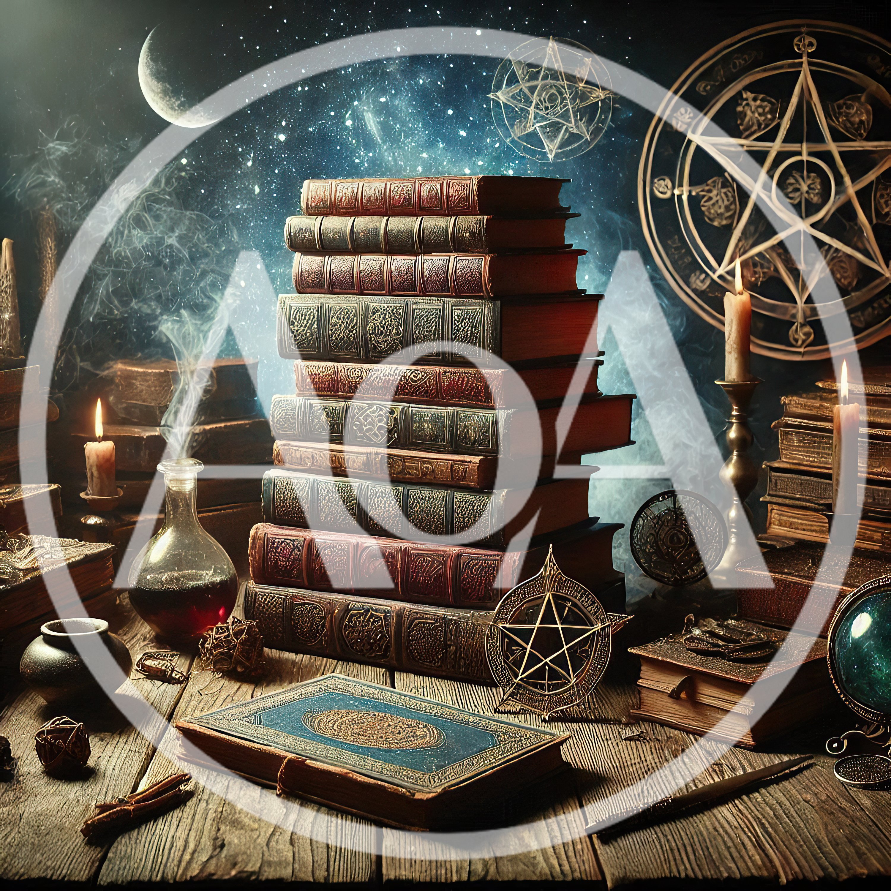 Mystical Alchemist Study With Ancient Books And Magic Symbols