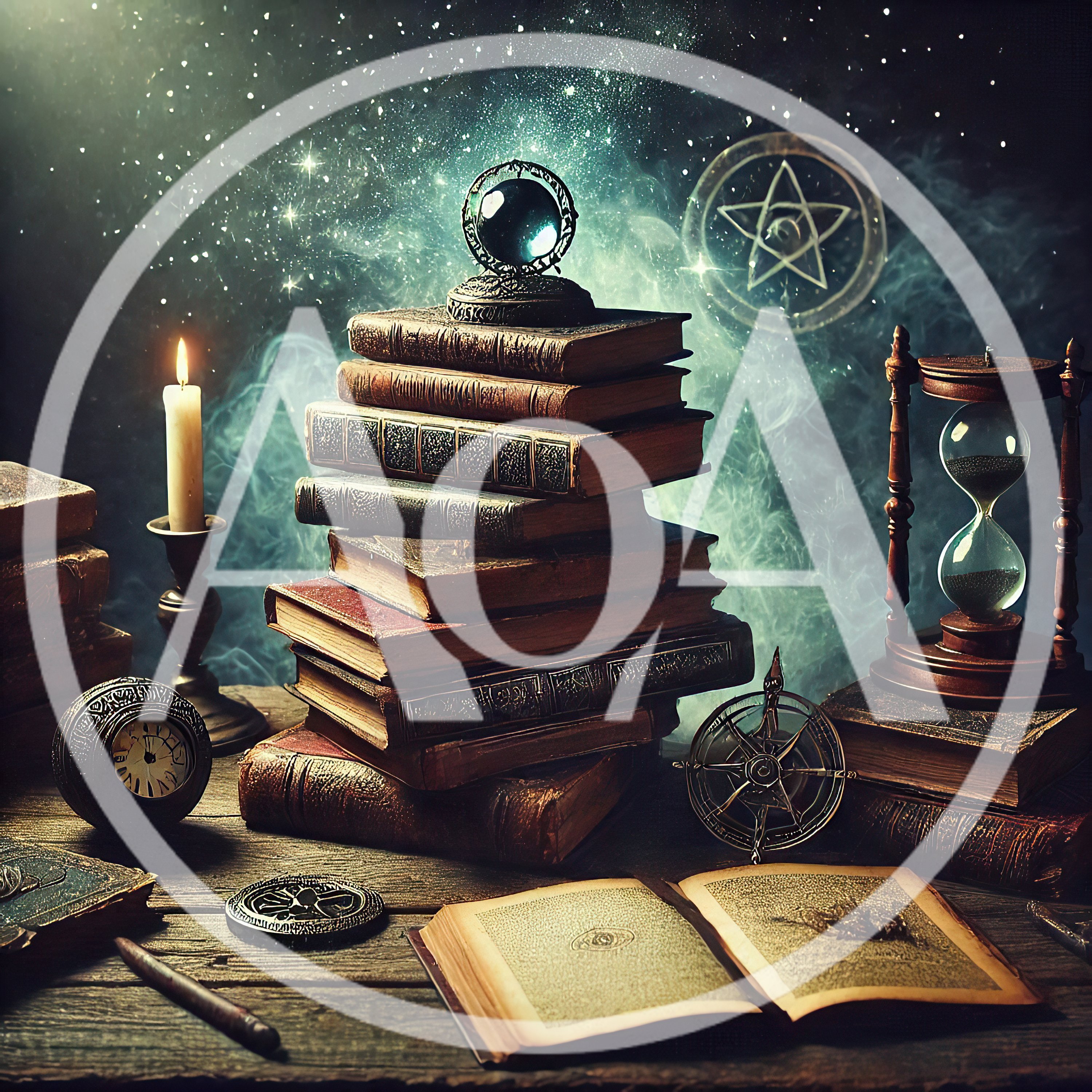 Mystical Alchemist Desk With Ancient Books And Artifacts
