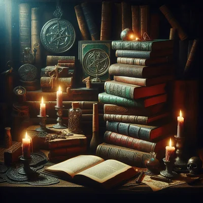 Mystical Alchemist Study With Ancient Books And Candles