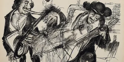 Charcoal Sketch Of Two Musicians Playing String Instruments