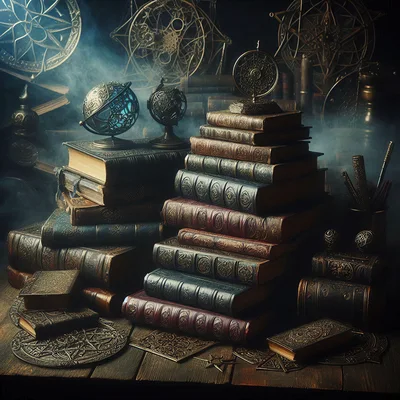 Ancient Books And Astrolabes In A Mystical Library