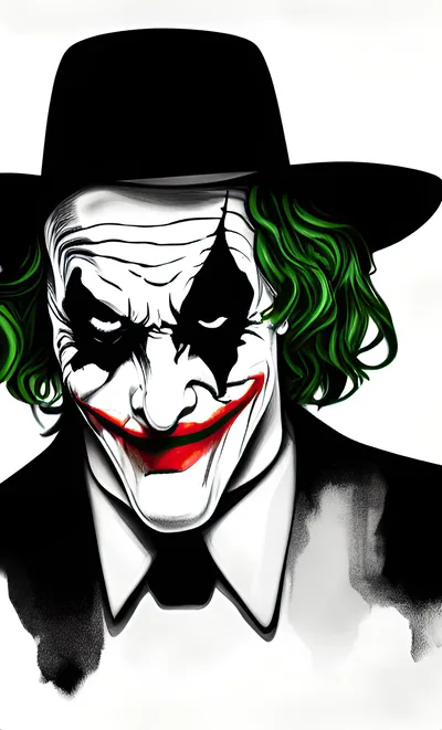 Stylized Joker Portrait With Green Hair And Fedora