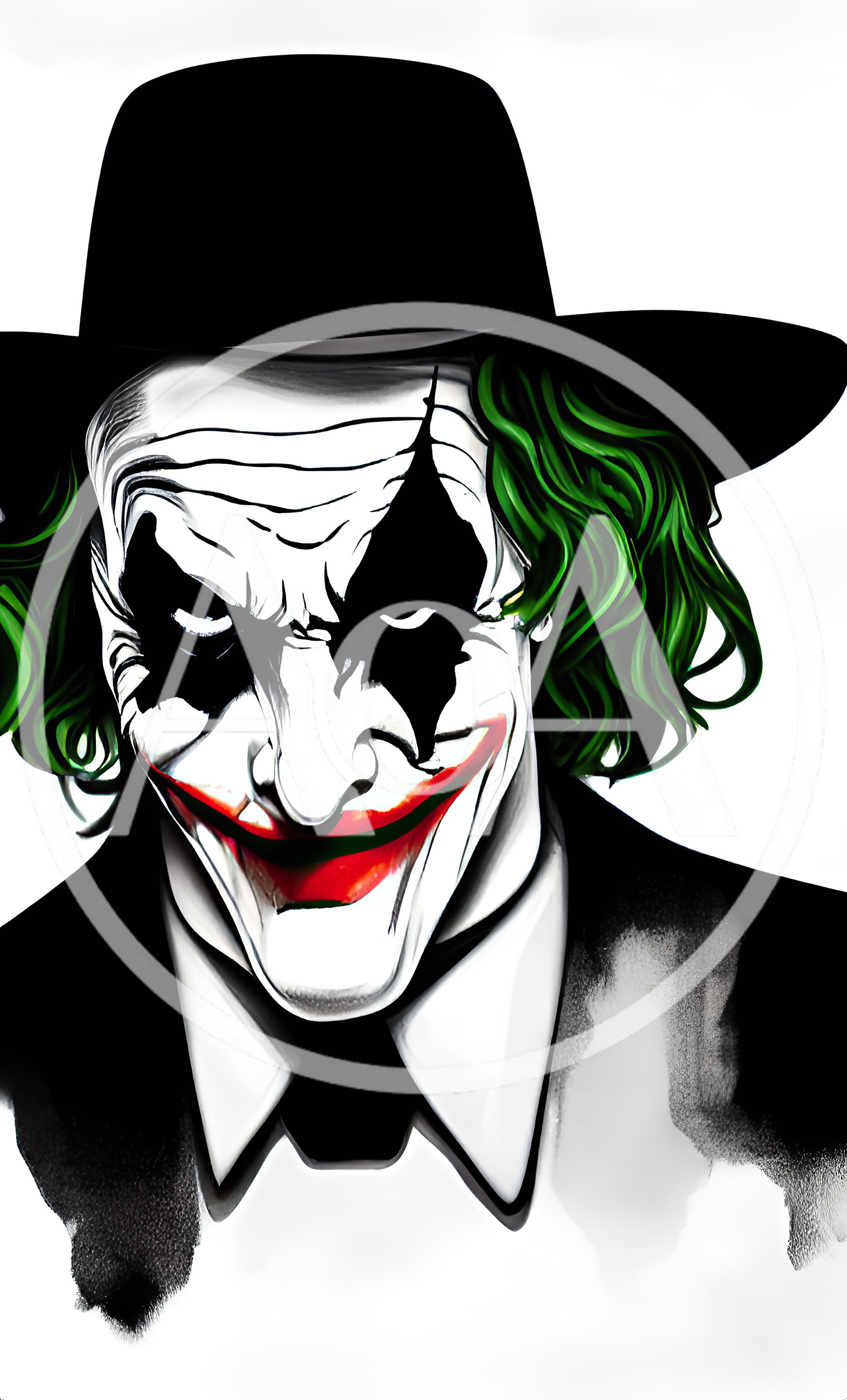 Stylized Joker Portrait With Green Hair And Fedora