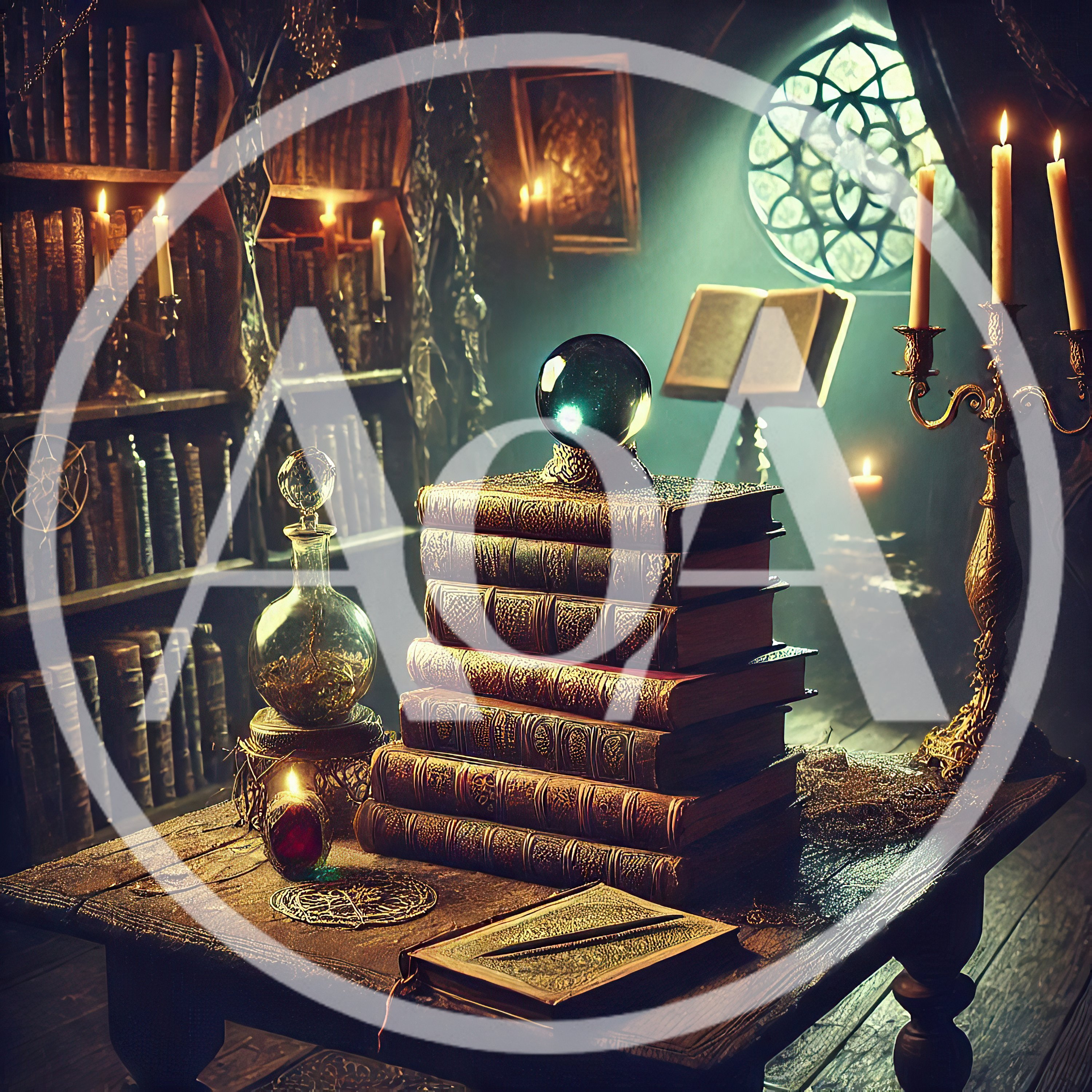 Crystal Ball And Ancient Books In A Wizard Study