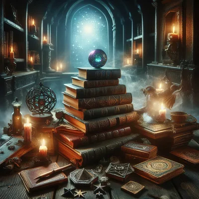 Mystical Wizard Study With Glowing Orb And Ancient Books