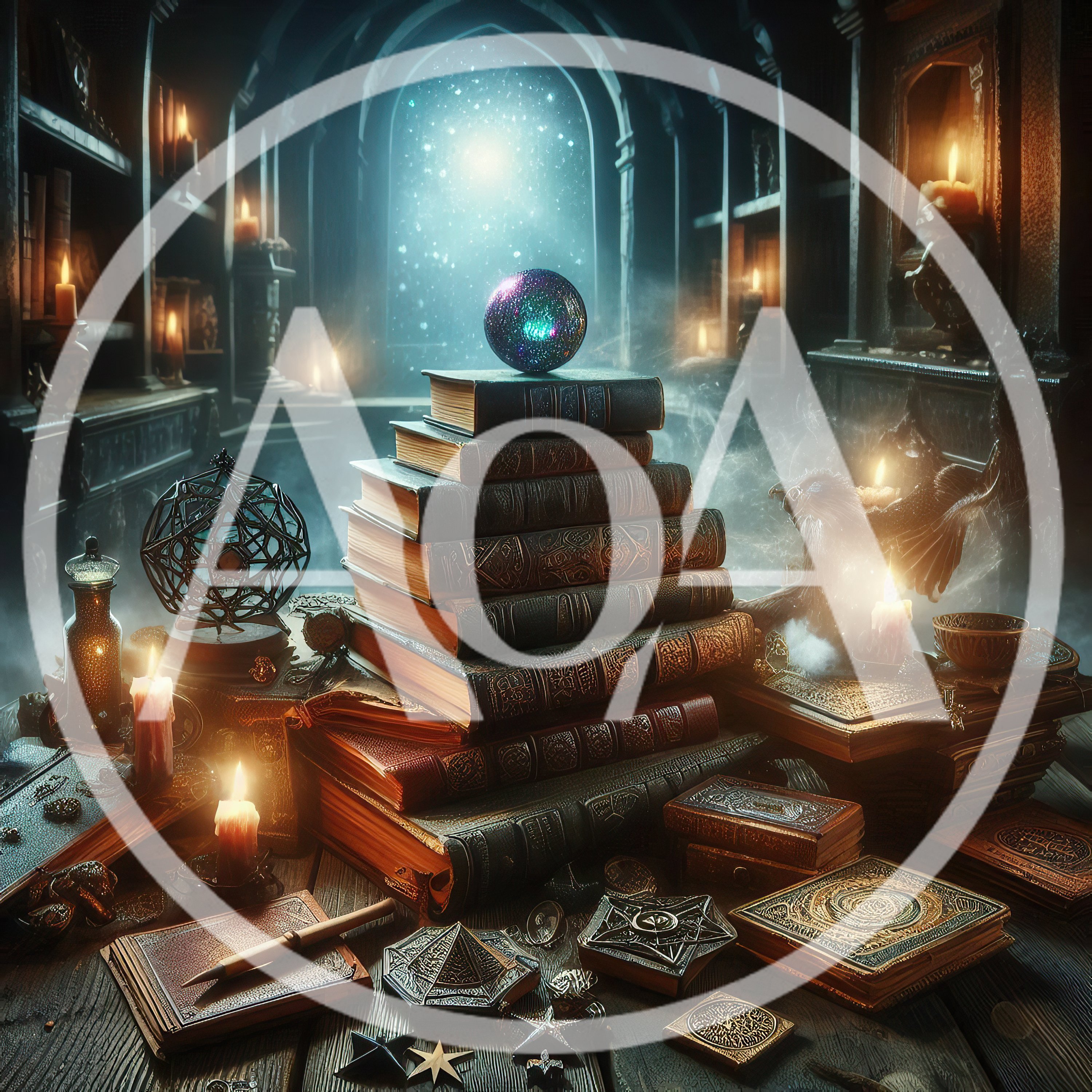 Mystical Wizard Study With Glowing Orb And Ancient Books