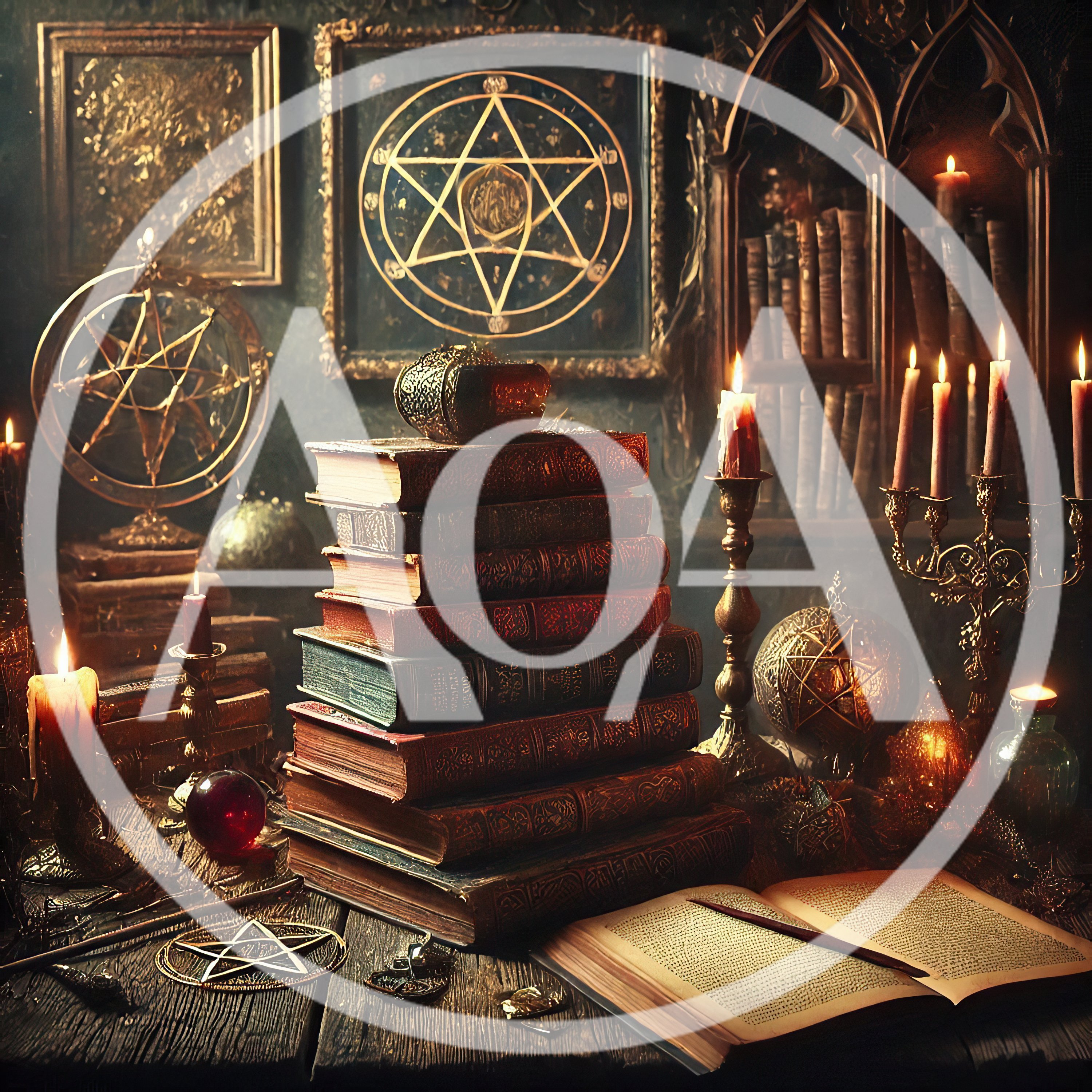 Mystical Occult Study With Ancient Books And Candles