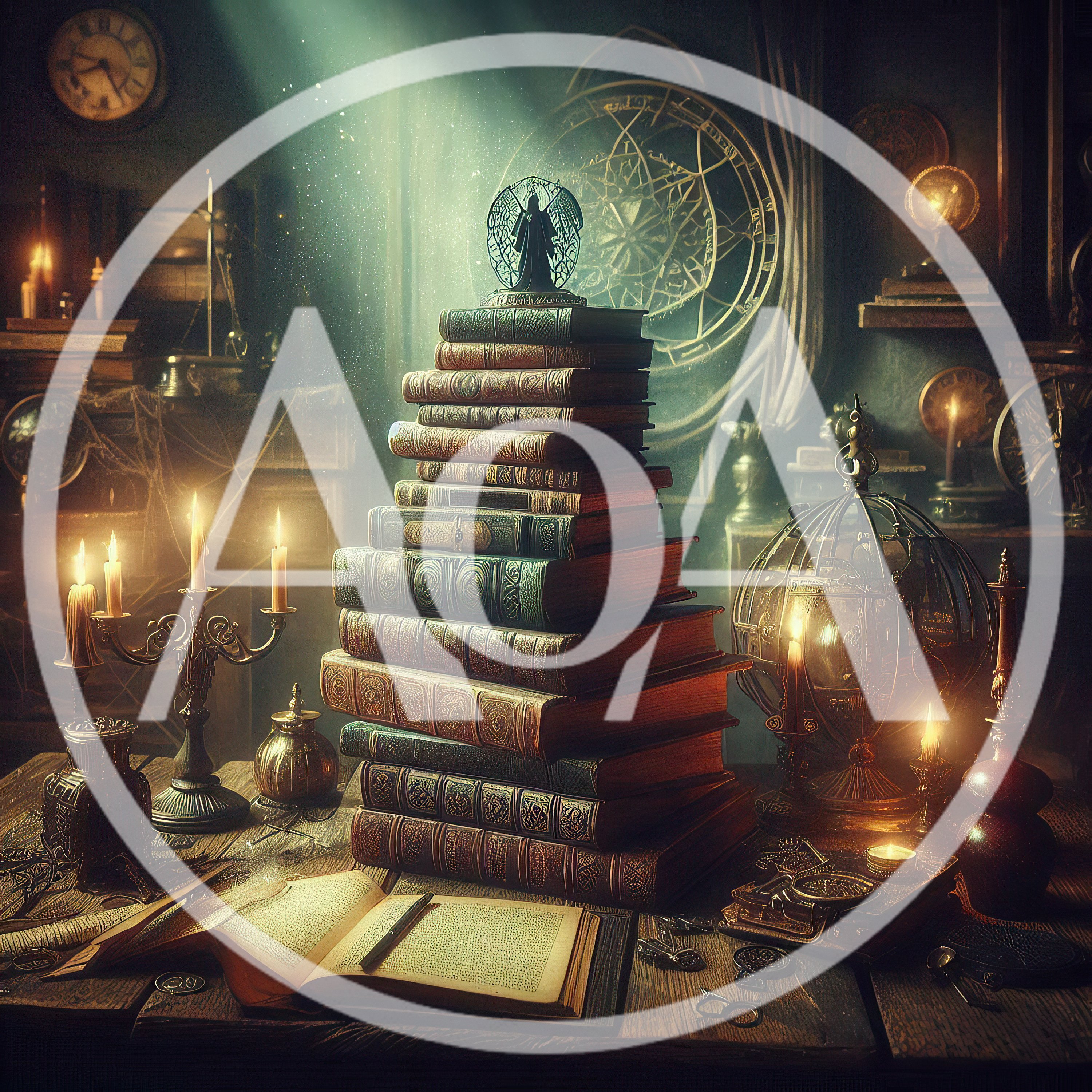 Mystical Stack Of Ancient Books In A Wizard Study