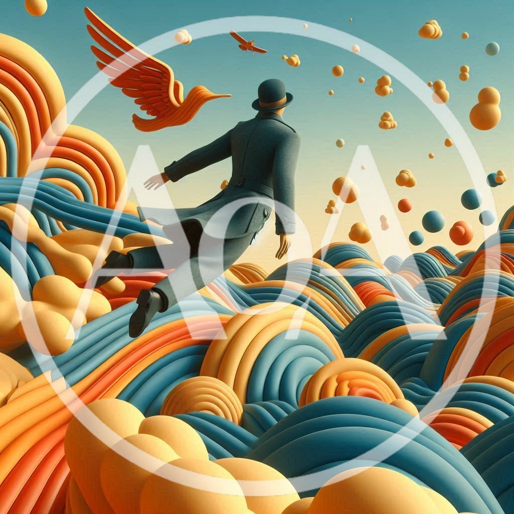 Surreal Man Floating Over Abstract Colorful Landscape