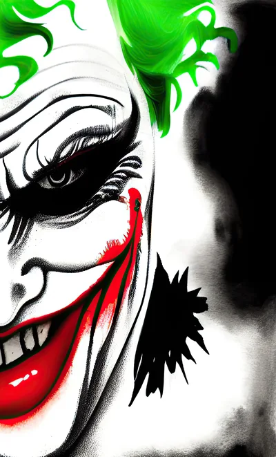 Stylized Joker Portrait With Green Hair And Red Smile