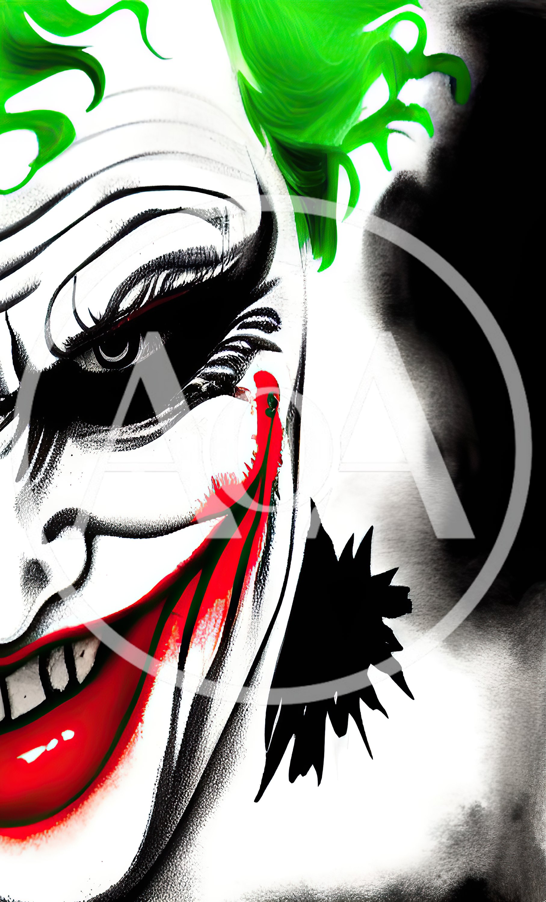 Stylized Joker Portrait With Green Hair And Red Smile