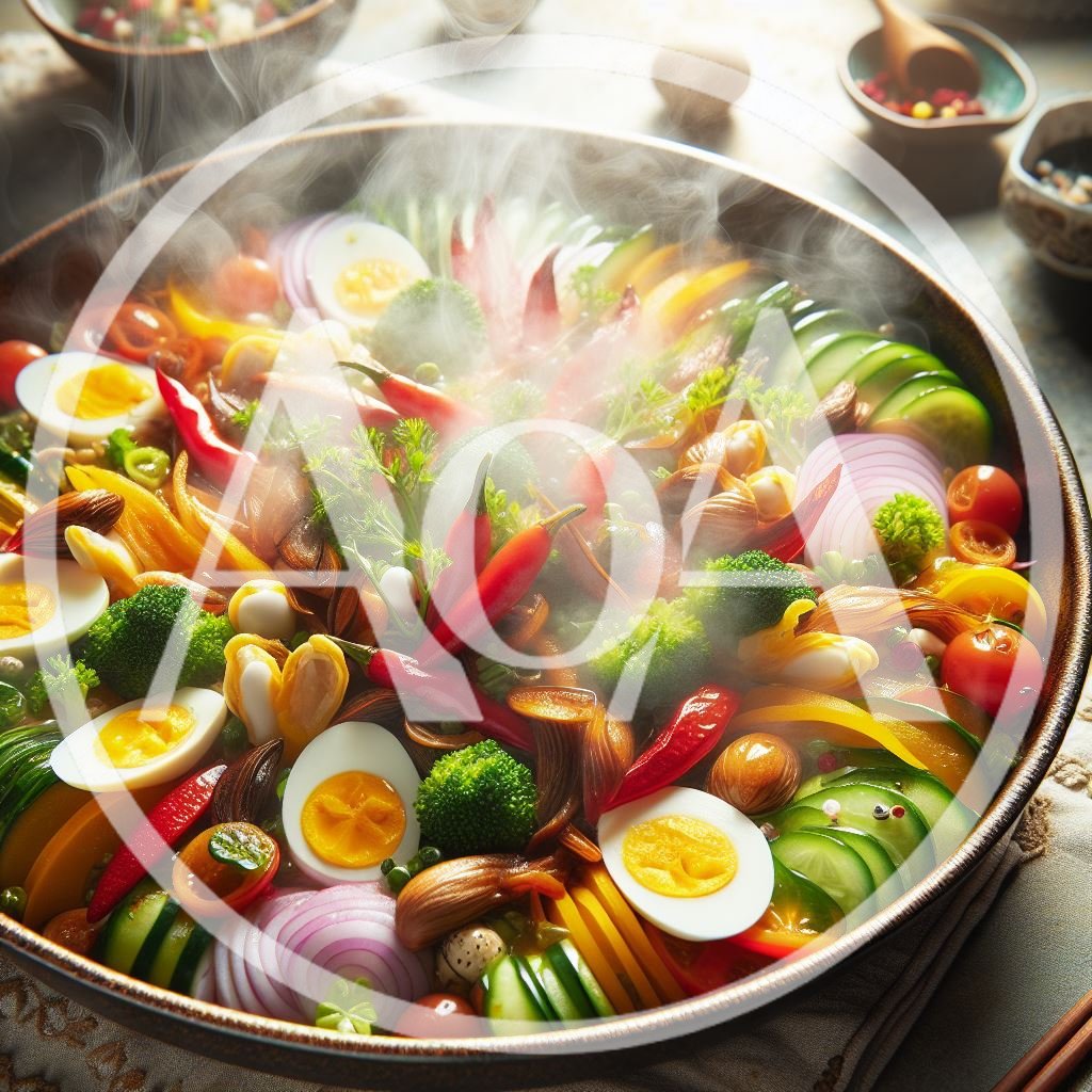 Steaming Bowl Of Fresh Vegetable Salad With Boiled Eggs