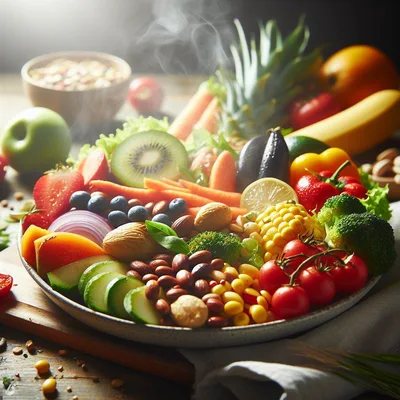 Fresh Healthy Food Platter With Vegetables And Fruits