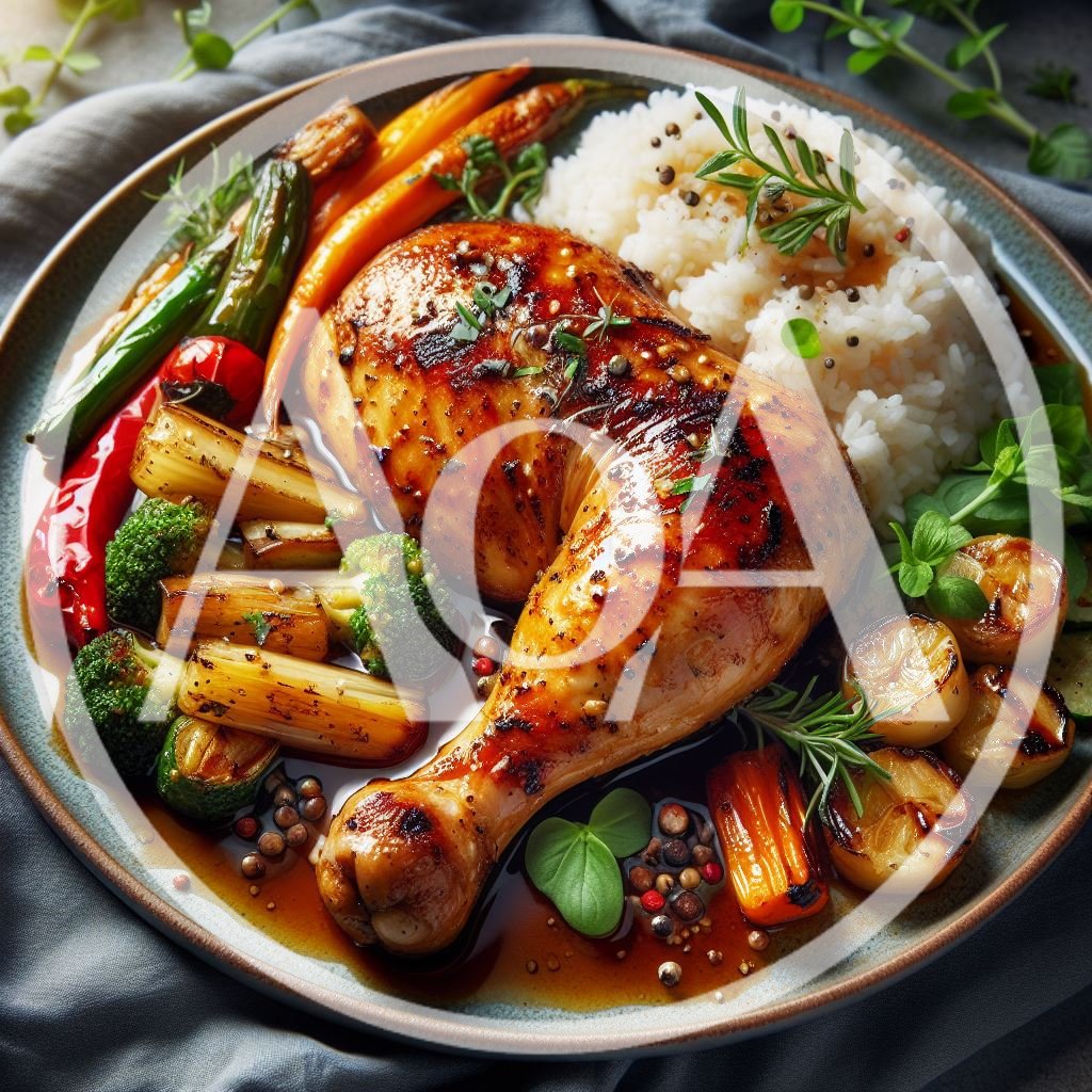 Roasted Chicken Leg With Vegetables And Rice