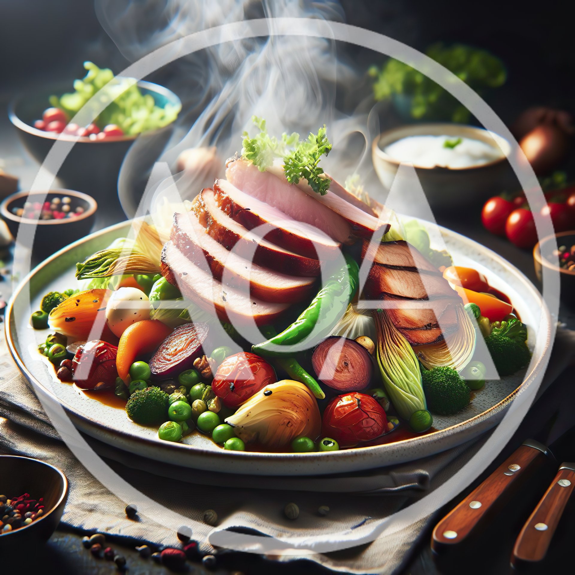 Steaming Sliced Roasted Pork With Fresh Vegetables