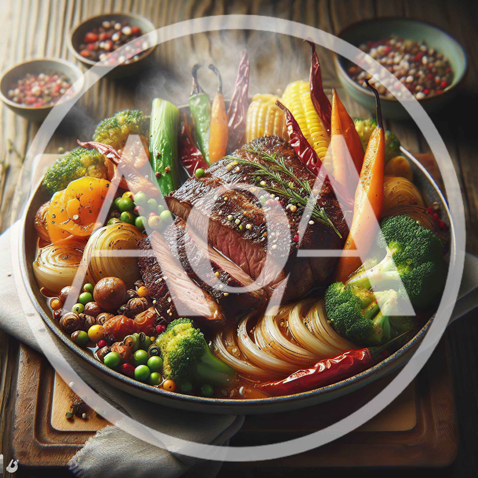 Gourmet Roasted Beef With Vegetables On A Platter