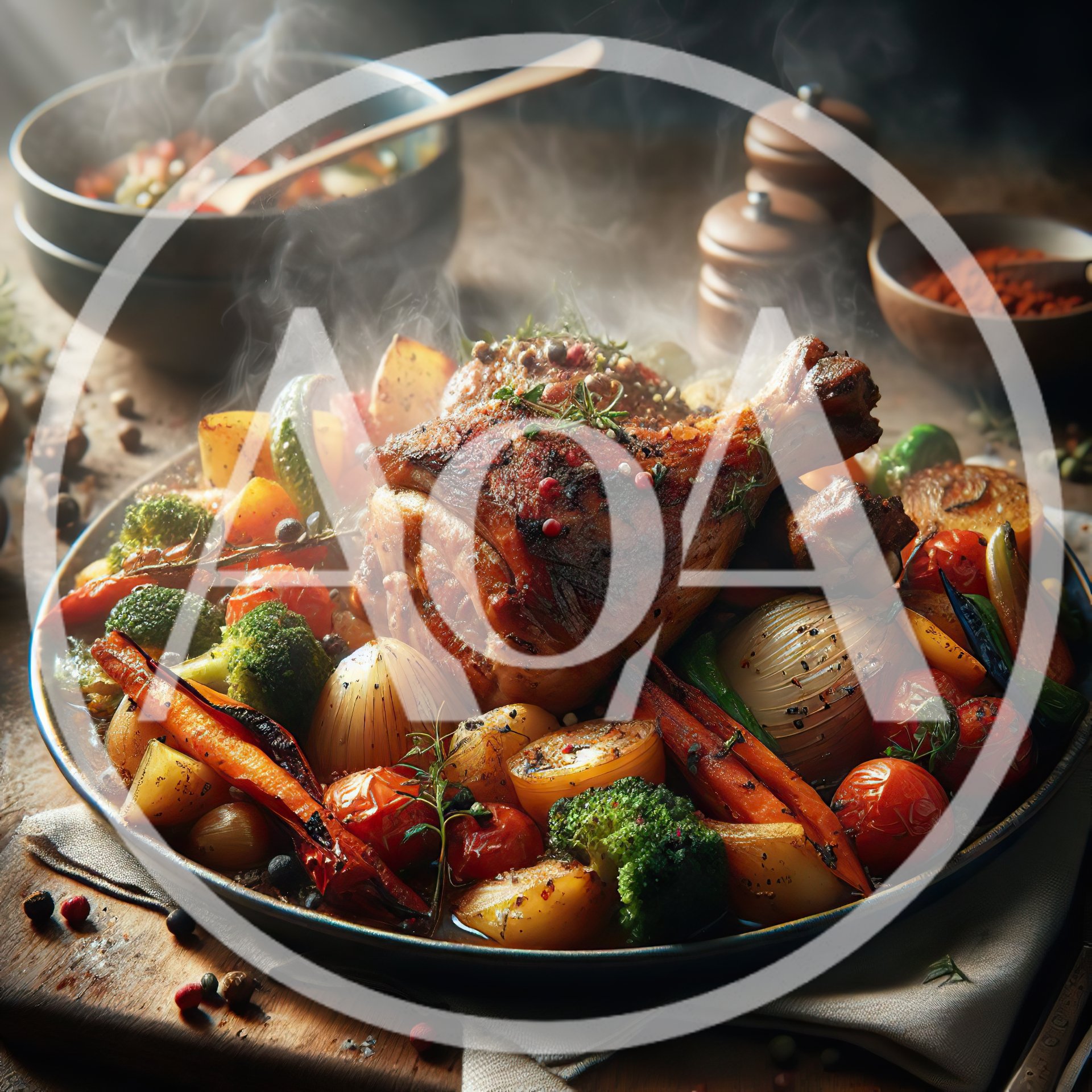 Roasted Pork Shank With Vegetables On A Platter