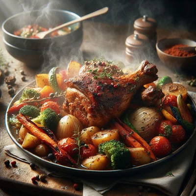 Roasted Turkey Leg With Vegetables On A Platter