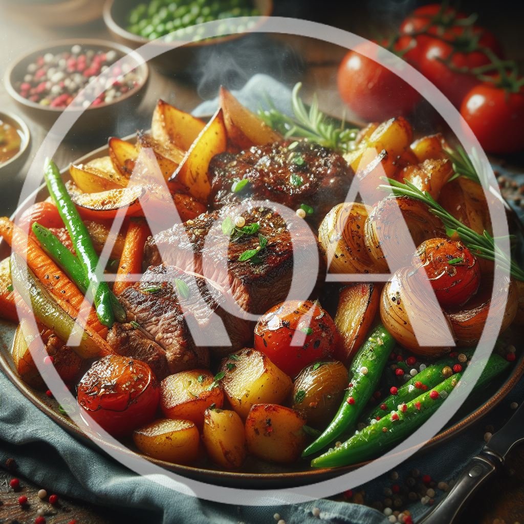 Gourmet Steak Dinner With Roasted Vegetables And Herbs