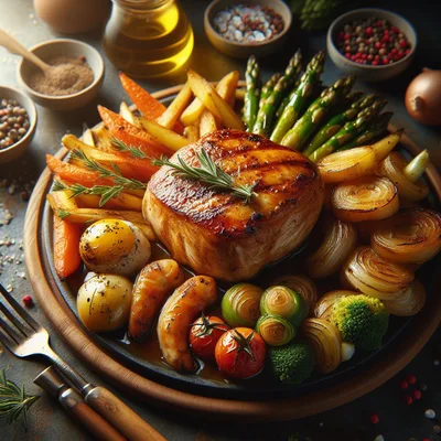Gourmet Grilled Pork Chop With Roasted Vegetables