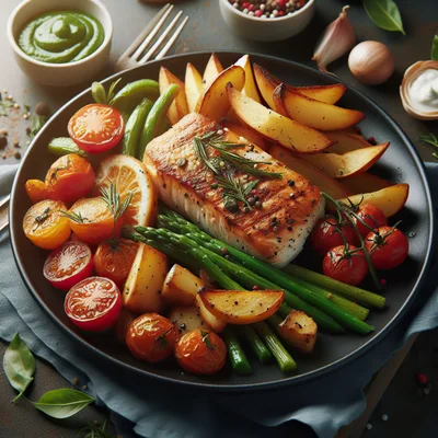 Grilled Salmon Fillet With Roasted Vegetables And Herbs