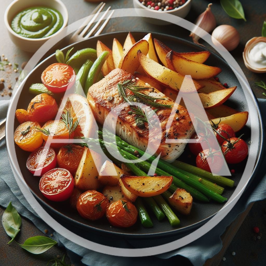 Grilled Salmon Fillet With Roasted Potatoes And Asparagus
