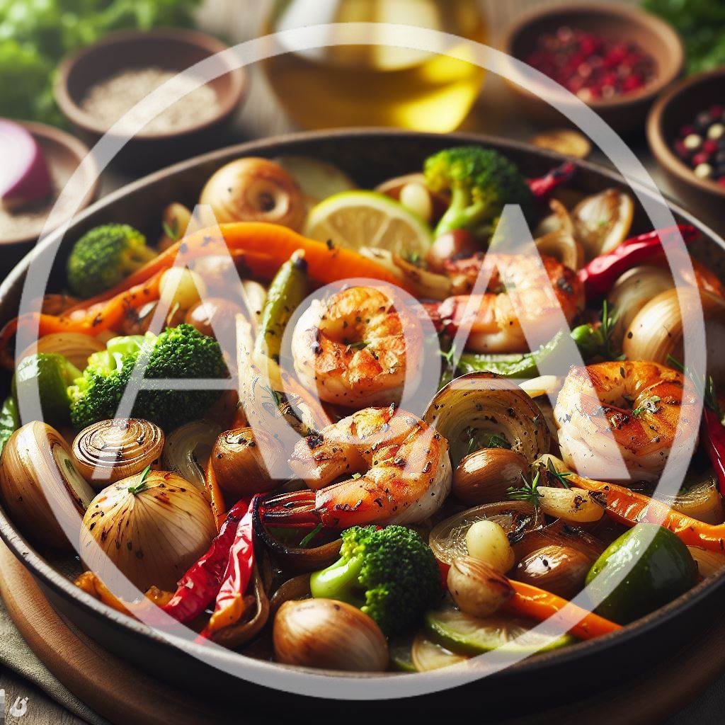 Grilled Shrimp And Vegetable Medley In A Skillet