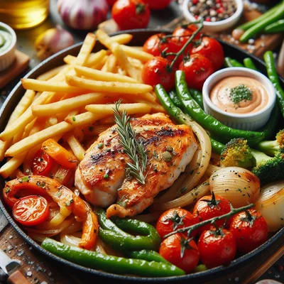 Grilled Chicken Breast With Vegetables And French Fries