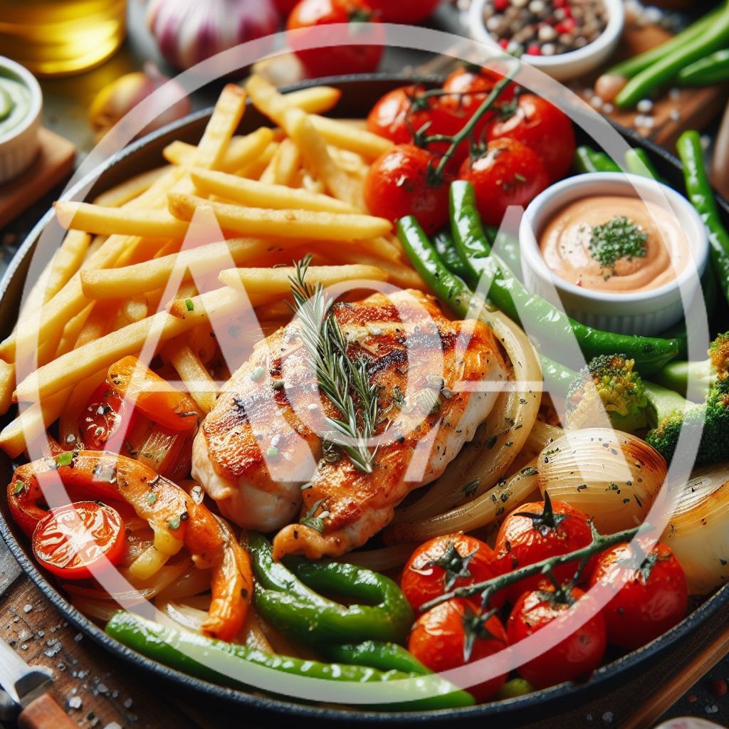 Grilled Chicken Breast With Vegetables And French Fries