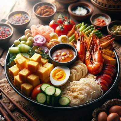 Gourmet Platter Featuring Fresh Seafood And Vegetables